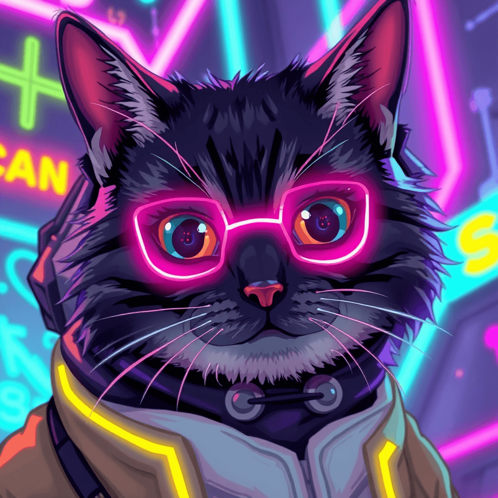 Cyberpunk cat with neon lights